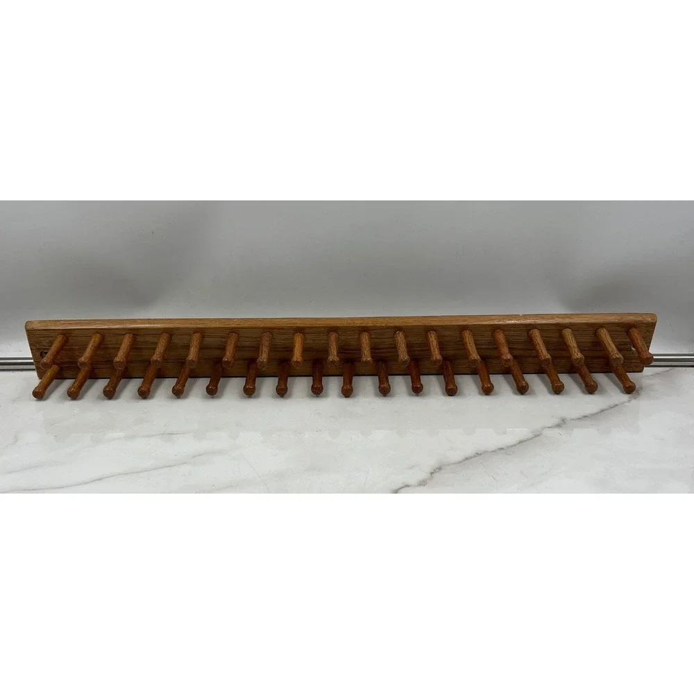 VTG Solid Oak Wooden Tie Belt Rack Wall Mount 32 Peg Organizer Closet Storage